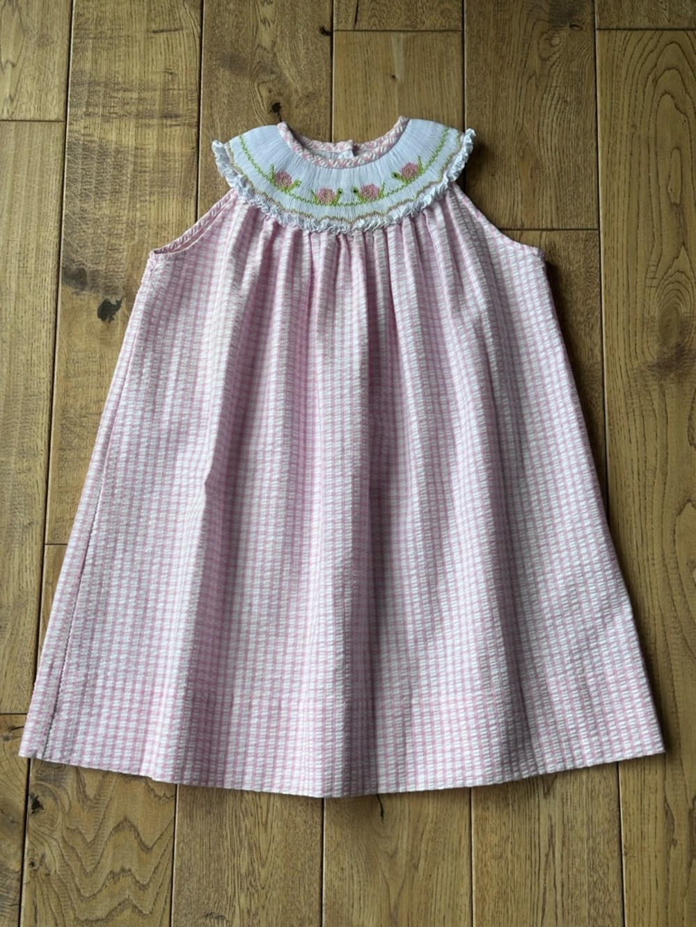 Amanda Remembered Sleeveless Seersucker Smocked Snails Dress size 2